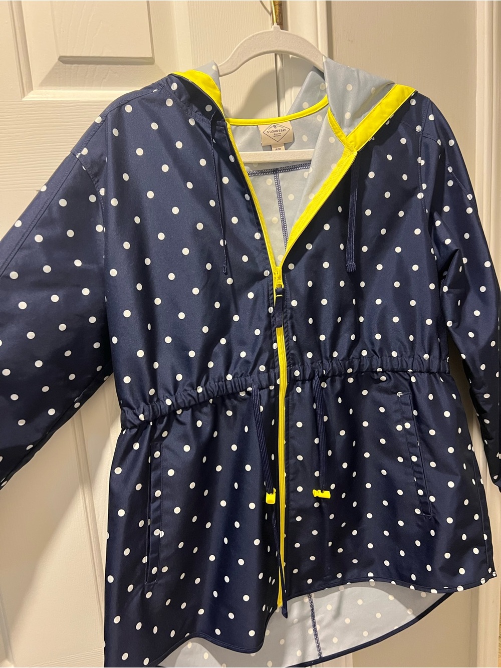 St John’s Bay Navy Polka Dot Rain Jacket with Yellow Trim